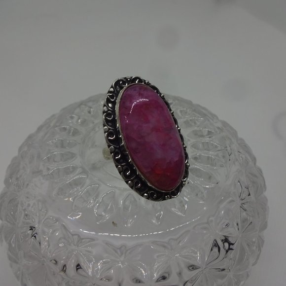 Stunning "PINK SOLAR AGATE" Handmade Sterling Ring Size 8.5  #261 - Picture 3 of 3